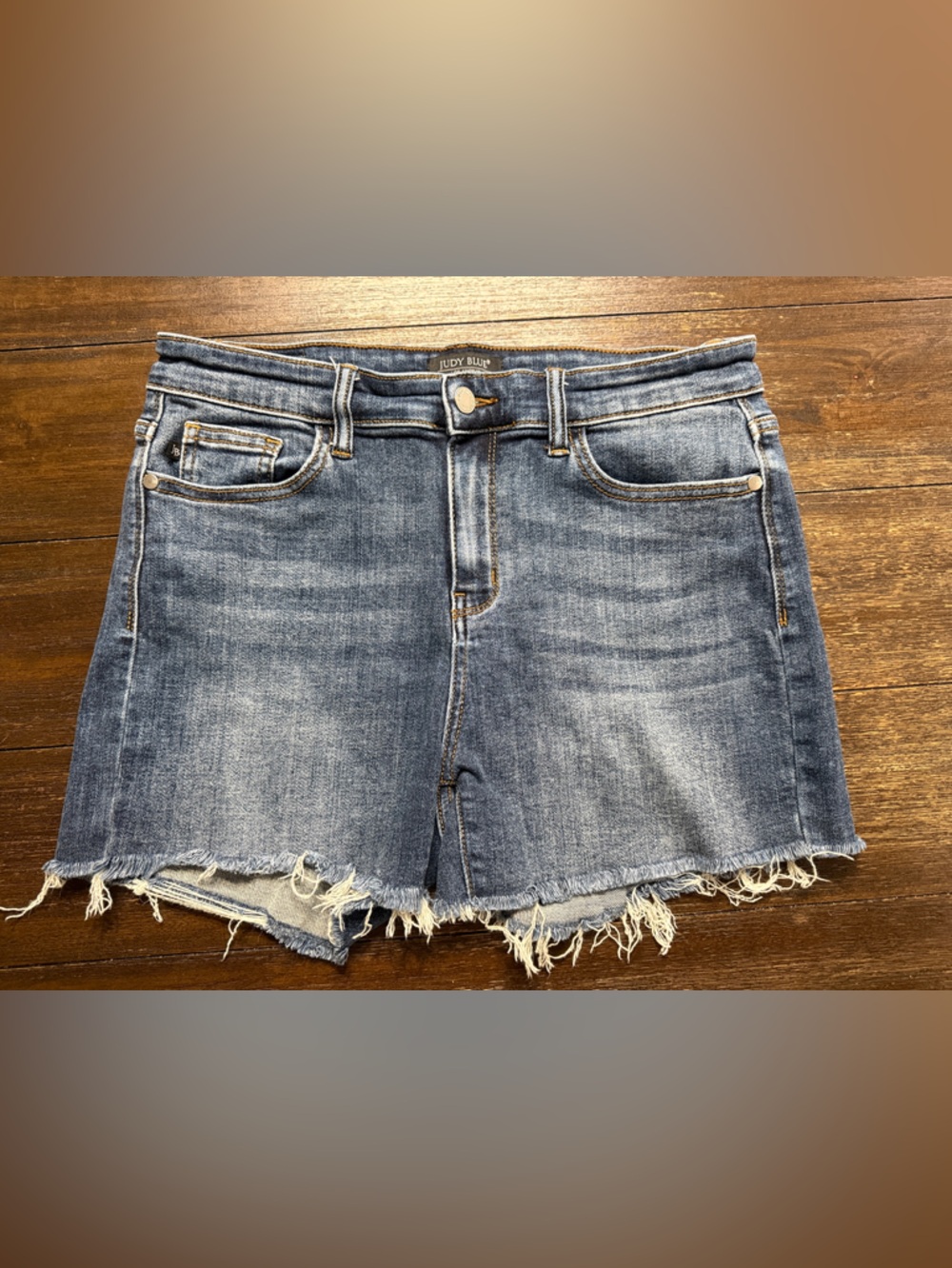Judy Blue Medium Blue Distressed Denim Jean Shorts